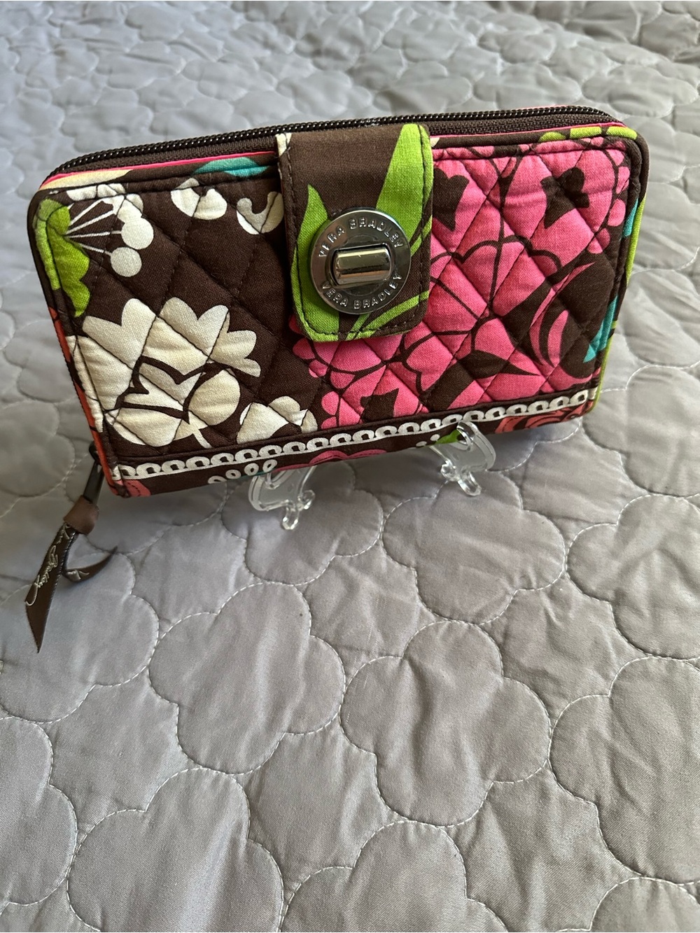 Vera Bradley Brown, Pink & Green Quilted Zip Wallet